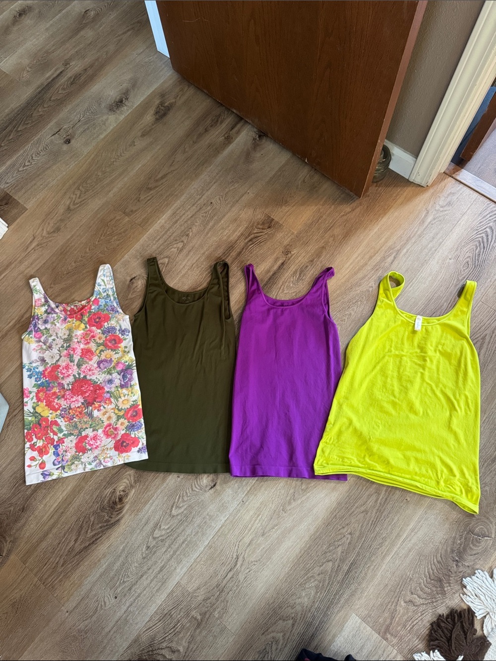 Nikibiki Four-Pack Tank Tops - Floral, Olive, Purple & Neon Yellow